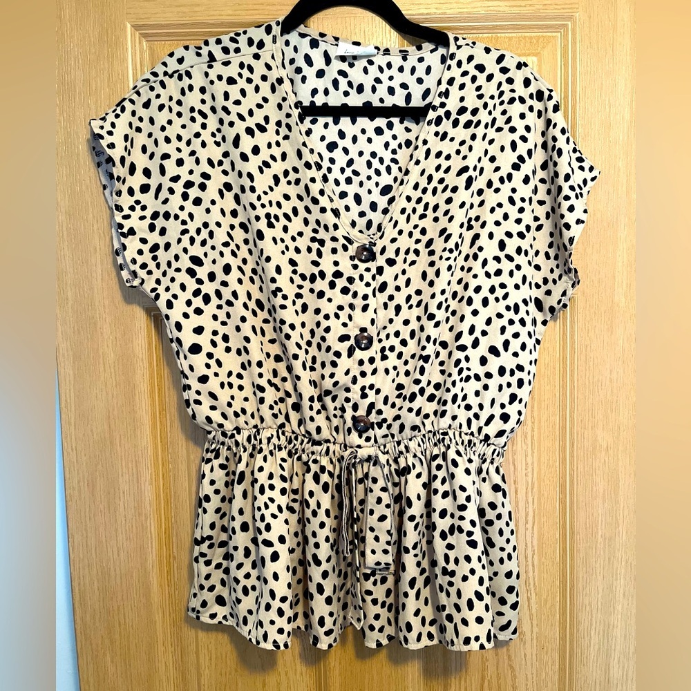 Free Kisses Black and White Polka Dot Top